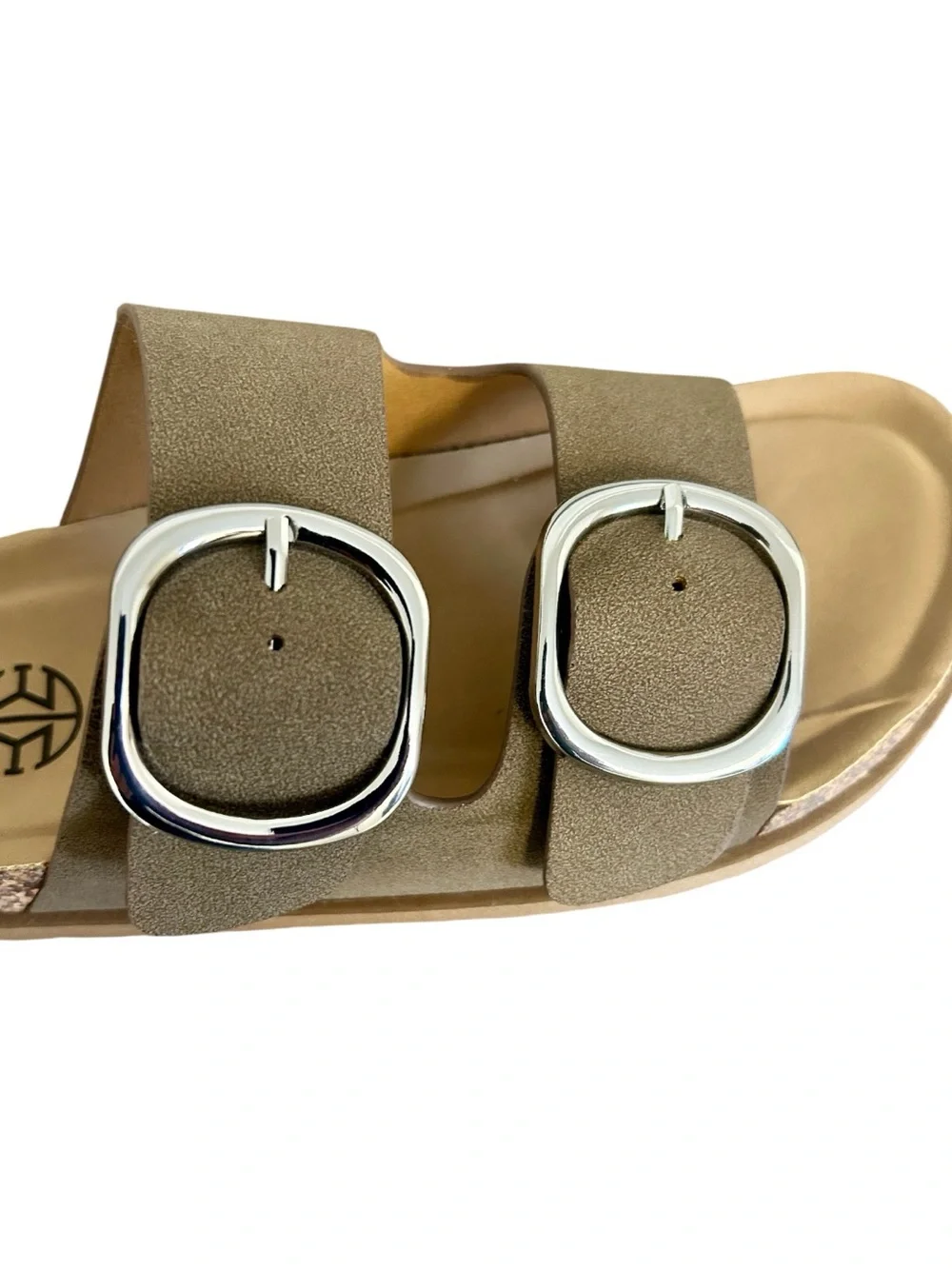Taupe Double-Buckle Slide Sandals